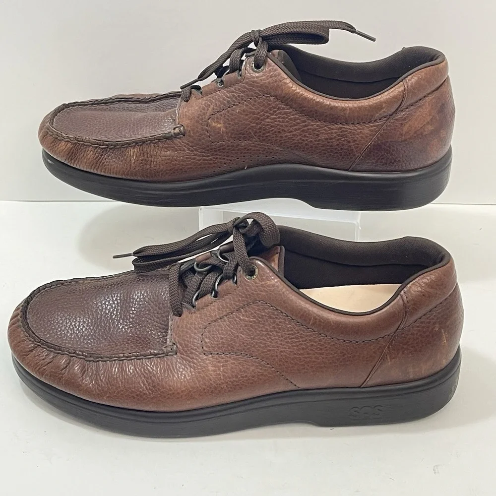 SAS Mens 13M Bout Time Lace Up Oxford Shoes Brown‎ Leather Comfort Walk Sneakers